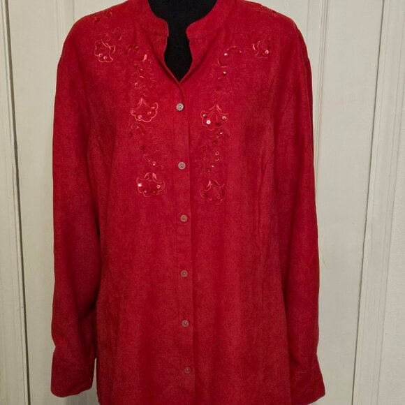 NEW RED Bling Top w Sequence n Embroidery Plus Size 3X - Picture 6 of 10
